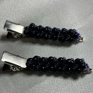 Hand crafted hair clips-Blue Goldstone beads & rainbow tanzanite seed beads